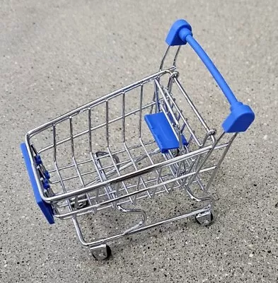 Mini Shopping Cart Metal Grocery Realistic Rolling Wheels Blue Handle • $11.99