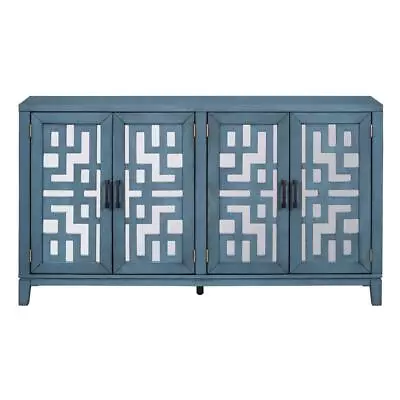 Retro 4-Door Mirrored Buffet Sideboard With Metal Pulls For Dining Room • $375.79