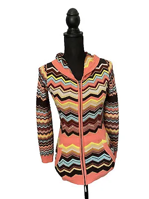 Missoni Sweater For Target Zig Zag Hooded Cardigan Knit  Medium Pink Brown Multi • $36.40