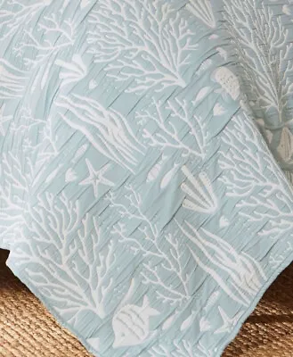 MARINA SEAFOAM GREEN 3pc King QUILT SET : CORAL FISH  BEACH OCEAN SHELL TROPICAL • $84.45