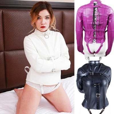 $53.58 • Buy PU Leather Asylum Straight Jacket Body Harness Jumpsuit Armbinder Clubwear Slave