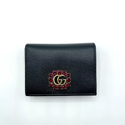 New Gucci Marmont Black Leather Wallet With Red Crystal GG 499783 8230 • $394.79
