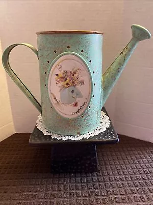 Hallmark Marjolein Bastin Metal Mint Green Watering Can W/ Ceramic Front Plate • $16