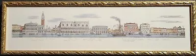 DIONISIO MORETTI ART ENGRAVING VIEW Of VENICE ITALY 26 X7.5  Gold Frame Stamped  • $495