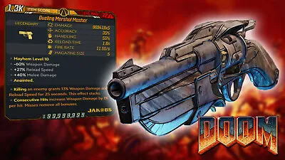 PS4 PS5 XBOX PC - Borderlands 3 Level 72 Modded Doom Pistol • Marshal Masher • $2