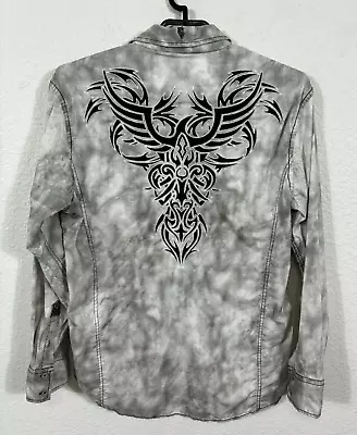 ROAR Shirt Mens Large Strength Refined Embroidered Button Front Gray Long Sleeve • $34.99