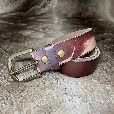 Belt Mens 34 Burgundy Marroon Gold Round Buckle • $6.49