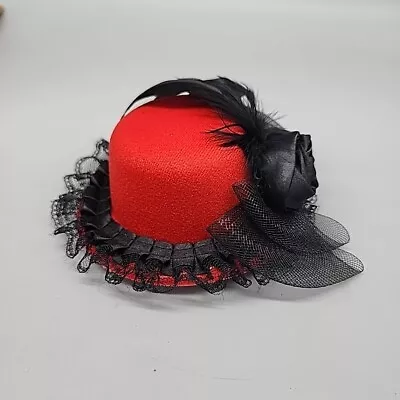 Gothic Racing Cocktail Party Red Feather Mini Top Hat Fascinator Clip BOW LACE • $9.99