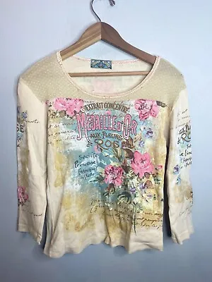 Vanilla Sugar Top Medailleo Floral Studded EUC Women's Size Medium B86 • $12.59