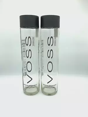 Lot Of 2 VOSS Sparkling Glass Water Bottles 800 Ml EMPTY With Black Cap • $24.99