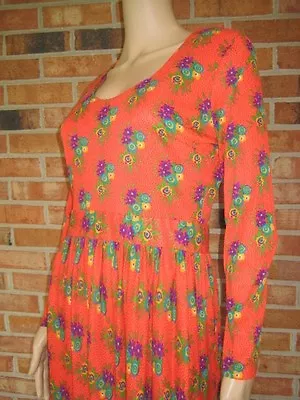 Vtg B ALTMAN & Co 5th Ave Orange FLORAL Print FESTIVAL Maxi HIPPIE Dress XS S • $49.95