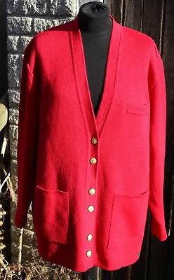 New - SAINT JAMES France Breton Red Heavy Pure Wool Cardigan Gold Buttons - M/L • £65