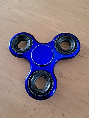 Blue Metallic Triple Finger Hand Spinner Fidget Spinning Toy Steel Bearing • £3.69