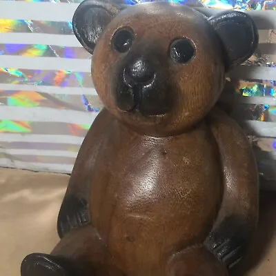 Vintage Handcarved Wooden Brown Teddy Bear Ornament Figure Decor Themes London A • £24.99