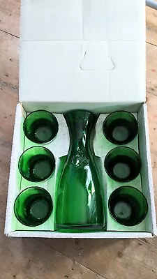 Vintage Boxed Set Rustico By Bormiolli Green Decanter & 6 Tumbler Glasses • £74