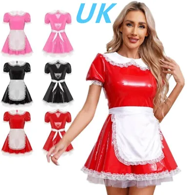 UK Women's French Maid Cosplay Costume Uniforms Mini Dress With Apron Outfits • £26.79