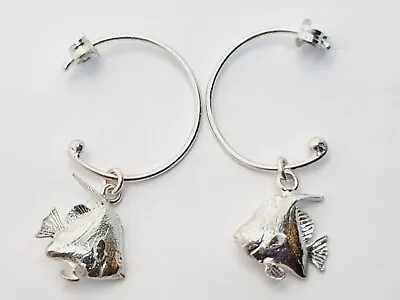 Alex Monroe Angel Fish Earrings Sterling Silver Hoops Coral Reef Butterfly Fish • $145.20