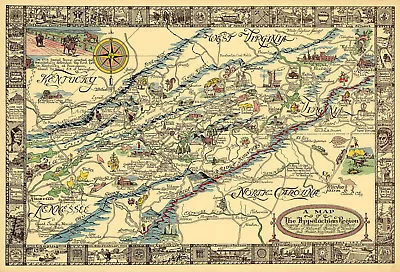 Pictorial Map Of The Appalachian Region Historical Wall Poster Vintage History • $13.95