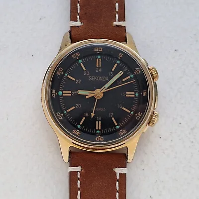 SEKONDA POLJOT Signal ALARM  Vintage Soviet Mechanical Mens Watch. USSR • $95