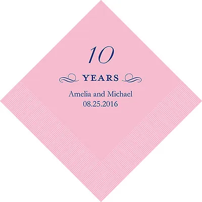 100 Printed 10th Anniversary Birthday Cocktail Napkins • £62.69