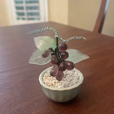 NWT VTG Chinese Jade Glass Grape Miniature Tree; 4”T • $14