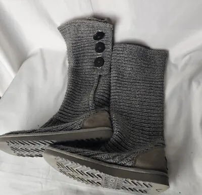 UGG Australia Women's Size 6 US Cardy Classic Knit Tall Gray Sweater Boots 5819 • $47.20