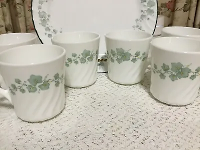 $30 • Buy Set Of 6 Vintage Corelle Callaway Ivy Coffee Cups Flat Bottom Mugs