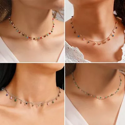 Boho Colorful Beads Pendant Necklace Choker Clavicle Chain Women Jewelry Gifts • £4.14