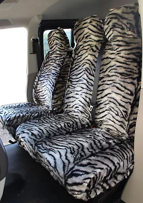 VW Transporter T4 T5 T6 GREY TIGER Faux FUR VAN Seat COVERS - Single + Double • $77.15