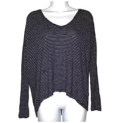 Madewell Black Striped Long Sleeves Scoop Neck Hi-Lo Tee Womens XS • $15.99