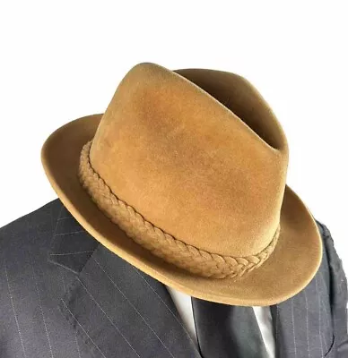 BORSALINO 1857 ALESSANDRIA ITALIA Tan Felted Wool FEDORA  HAT  7 1/8 ITALY • $124