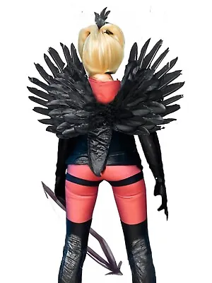 Black Feather Angel Costume Wings FREE HALO 3-8 Yrs Kids Toddlers Halloween Boys • $12.99