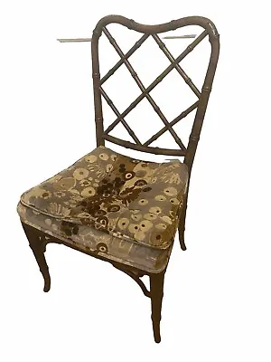 🔥RARE Antique Vintage Bamboo Rattan Side Chair~Upholstered Seat~1900s🔥 • $878.40