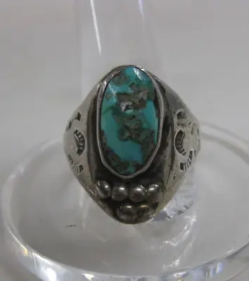 MEN'S NATIVE AMERICAN STERLING TURQUOISE RING W/SYMBOL STAMPS SIZE 11.75 12g • $85