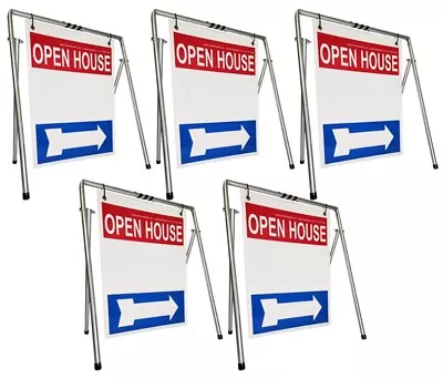 Real Estate Open House Sign Kit Metal A-Frame 5-Pack Red White Blue Swinger • $169.99