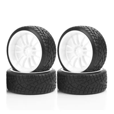 4Pcs 1/10 Scale RC Rubber Tires & Wheels Rims Hex 12mm For RC On-Road Buggy Car • $13.99