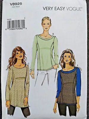 Vogue Easy Pattern Pullover Tops Tunic Semi Fitted V8925 Miss & Plus XS-M L-XXL • $14.99