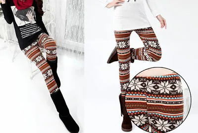 Nordic Insulated Boho Leggings Thick Warm Fall  Winter Christmas Snowflake L/XL • $7.95