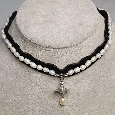 Vivienne Westwood ALEKSA Pearl ORB Choker Necklace Black Silver Outlet Authentic • $112.90