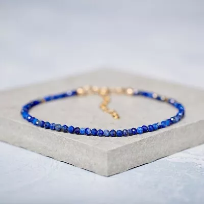 Natural Lapis Lazuli 2mm Bead Healing Meditation Protection Minimalist Bracelet • $12.50