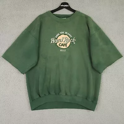 Vintage Hard Rock Cafe Sweatshirt Mens L Faded Green Maui Save The Planet 90s • $50