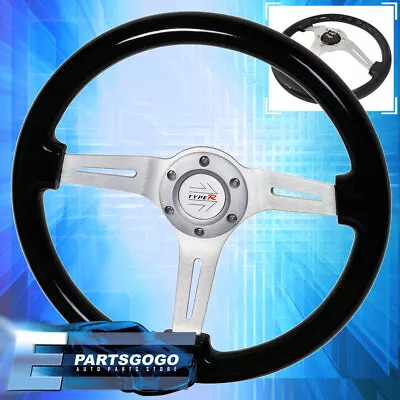 Deep Dish Streak Style Steering Wheel Black Wood Grain Aluminum Type-R Center • $62.99