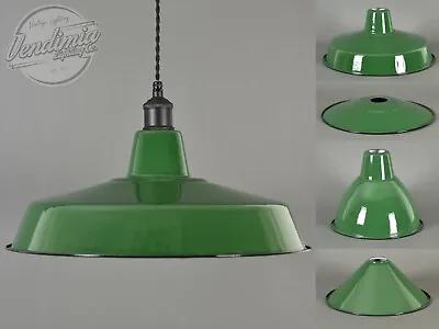 Factory Green Classic Vintage Industrial Factory Enamel Light Shade Pendant • £149.99