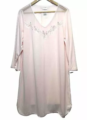 NEW Miss Elaine Plus Size 2XL Pink Soft Laced Embroidered Sheer Nightgown Pajama • $29.99