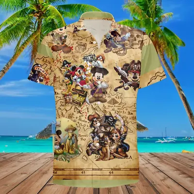 Mickey And Cartoon Friends Pirates Treasure Hunting Hawaiian Shirt • $31.50