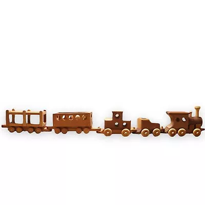 Vintage Handmade Wooden Train Set 10 Piece Handcrafted Multi-Tone Wood • $48.59