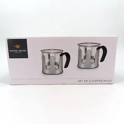 Michael Graves Design Set Of 2 Coffee Mugs Silver Stainless Steel Glass NEW • $65