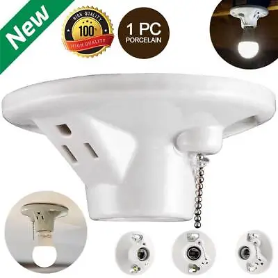 Porcelain Light Bulb Socket To 3 Prong Socket Outlet Adapter Pull Chain Socket • $23.25