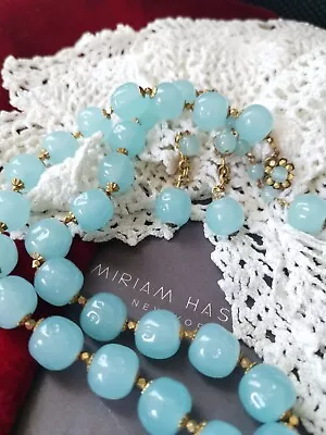 Miriam Haskell Sign 50's 2-pc Suite Chalcedony Baroque Glass Beads Brass Accents • $350