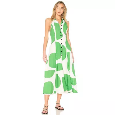 Mara Hoffman White Green Polka Dot Rosemary Halter Collar Midi Dress Size 4 • $175
